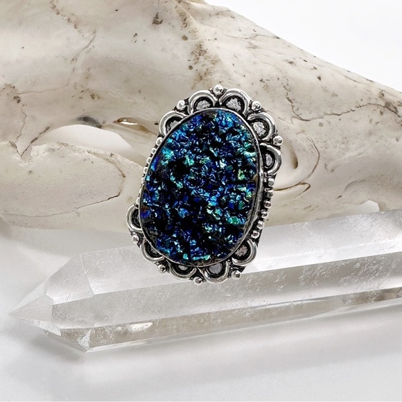 NEW Amazing Sterling Silver 925 Plate Blue Titanium Duzy Gemstone Ring 8.5 - Picture 2 of 2